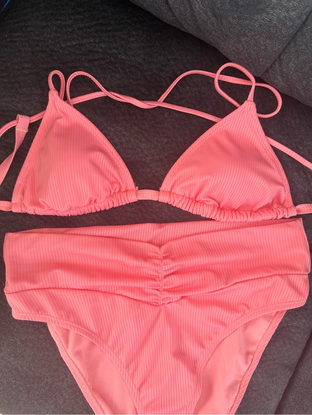 Ribbed Pink Triangle Bikini Set - Women Swim Large